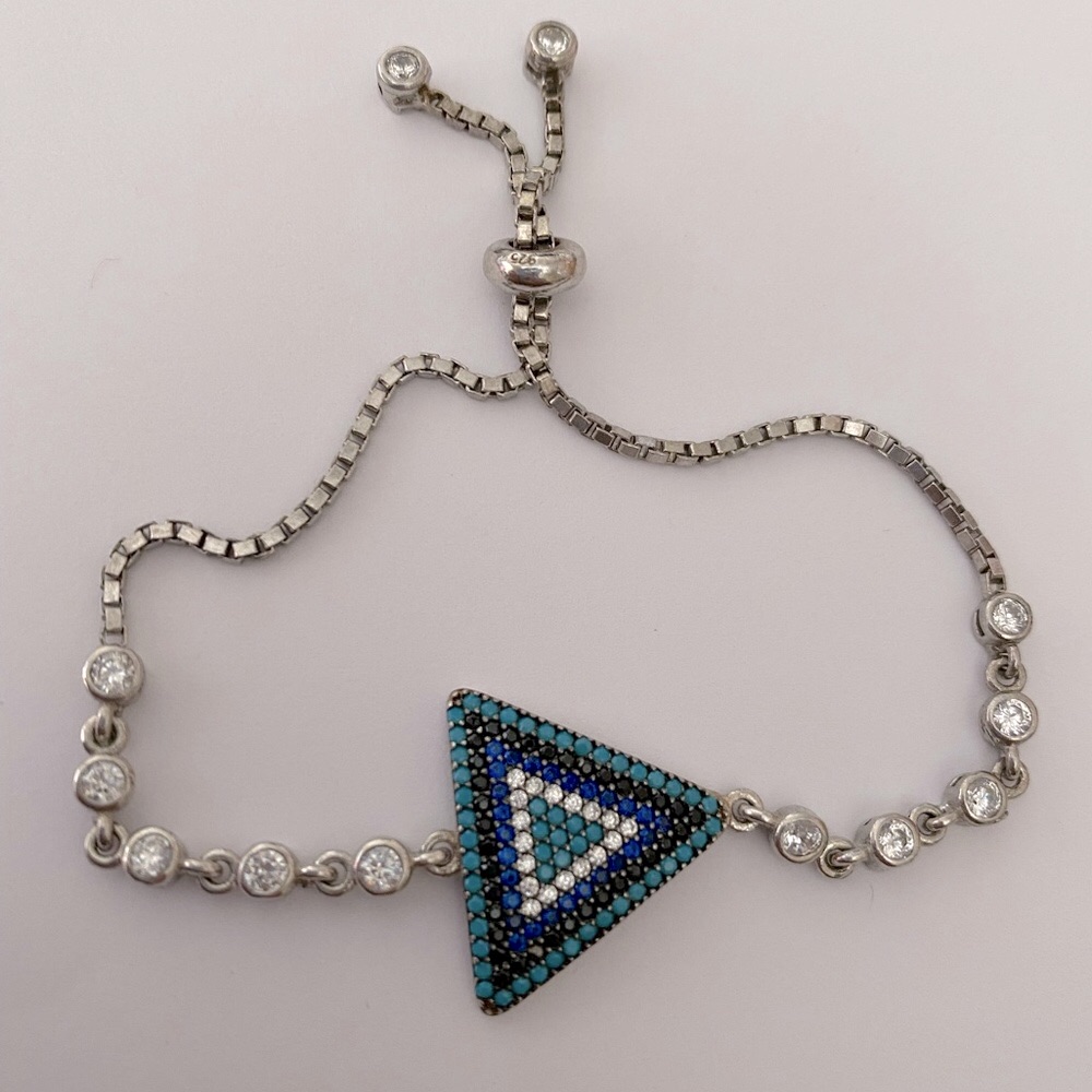 925 Silver Evil Eye Bracelet Bolo Cubic Zirconia